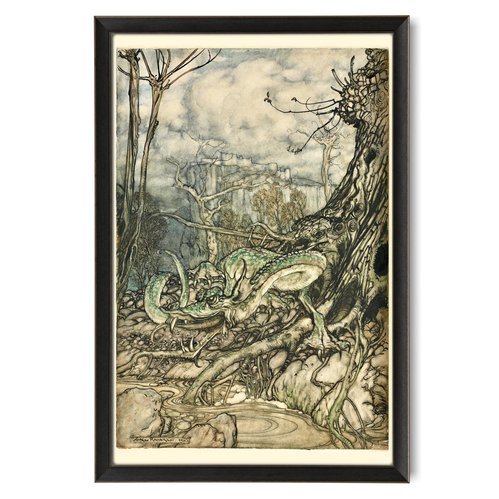 The Green Dragon, Arthur Rackham Fairytale Book Illustration