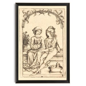 Silly Renaissance Dog Art, 1400s Illustration, The Lovers, Medieval Wall Art, Ugly Dog Art Print, Medieval Romantic Art, Quirky Art