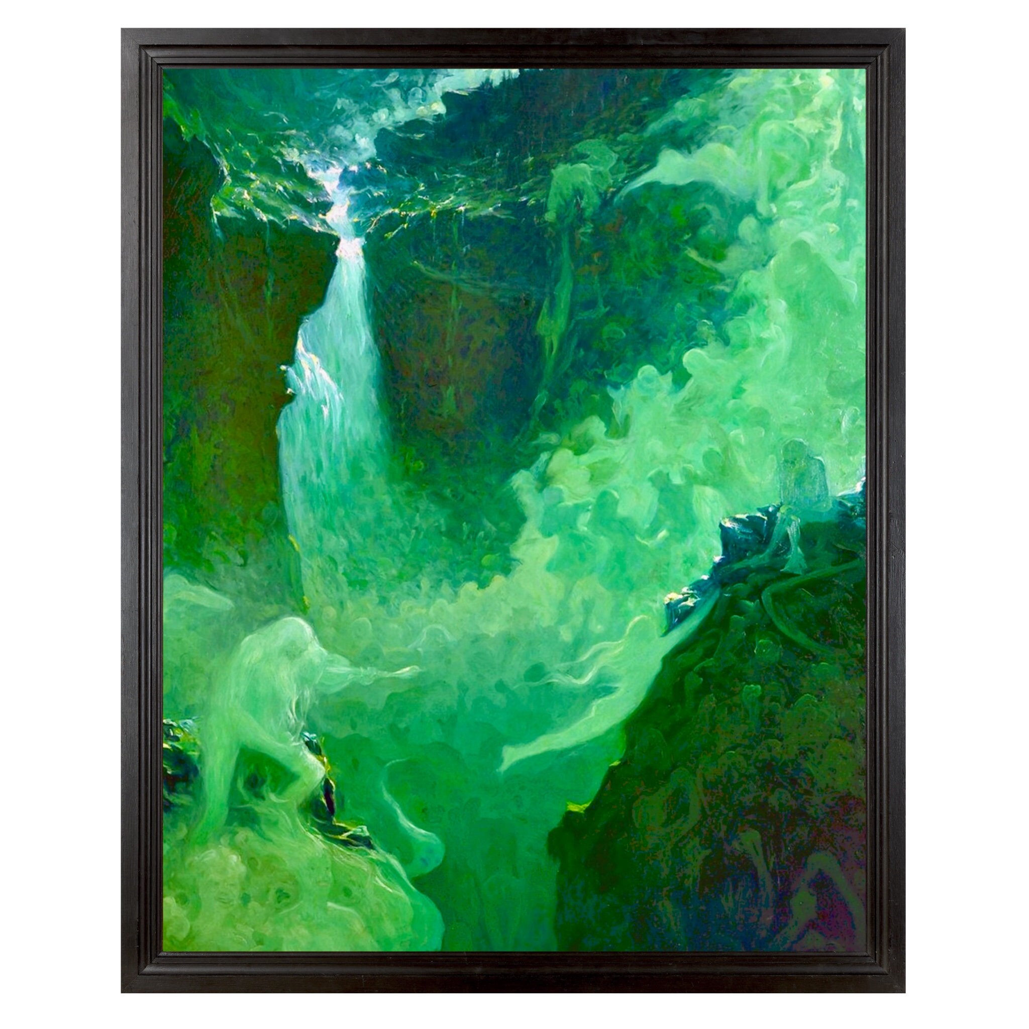 Antique Green Waterfall Fantasy Art, Water Sprites, Mermaids