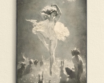 The Audience, Atmospheric Mythical Vintage Art, Norman Lindsay, Faun and Rabbits, Magical Woodland Art, Black White Gray Art Print, Dancer