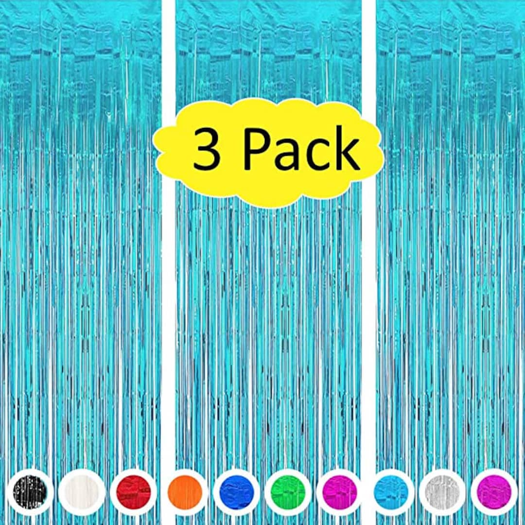 3 Pack Teal Blue Foil Fringe Backdrop Curtains Party Decoration Etsy