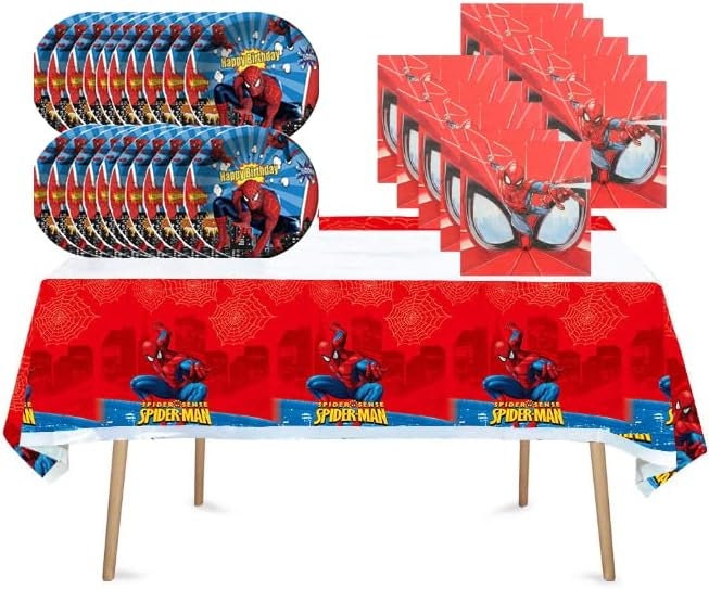 41 pcs Red SpidermanThemed Party Supplies 20 Plates 20 Napkins and 1 Tablecloth Spiderman Birthday Party Decorations for Boys