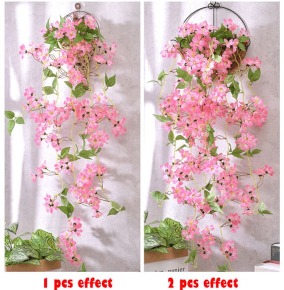 Artificial Fake Hanging Silk Winter Jasmine Pink Flowers Vine