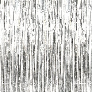 16FT Metallic Silver Foil Tassel Fringe Backdrop Banner, Tinsel Garland  Decor