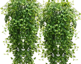 Artificial Hanging Plants 4pcs 33-in Fake Hanging Plant Faux Ivy Vine Leaves UV Resistant Plastic Wall Greenery Plants for Indoor Outdoor