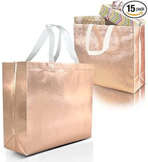 Rose Gold Gift Bags Large Size Set of 15 Reusable Rose Gold Gift Bags 