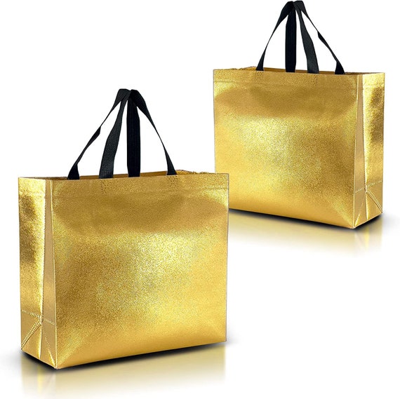 Gold Gift Bags Large Size – Set of 12 Reusable Large Gift Bags With a  Glossy Finish