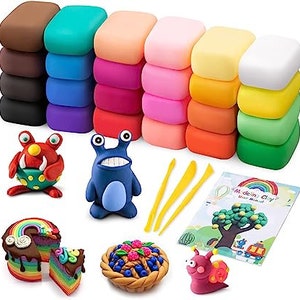 Air Dry Clay for Kids Modeling Kit, Molding Clay Cute Animals & Bake Shop,  2 Themed Activity Books, 36 Colors 