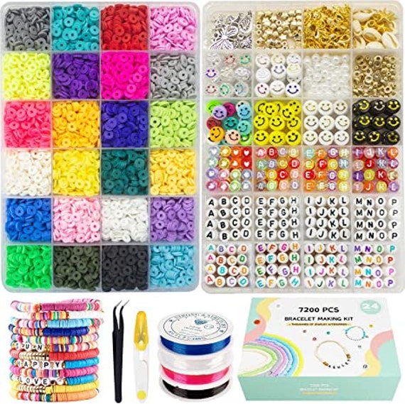 7200 Clay Beads Bracelet Making Kit,24 Colors Spacer Flat Beads for Jewelry  Gift