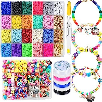 Redtwo 5100 Clay Beads Bracelet Making Kit, Preppy Spacer Flat Beads for  Jewelry Making,Polymer Heishi Beads with Charms and Elastic Strings Gifts  for Teen Girls Crafts for Girls Ages 8-12