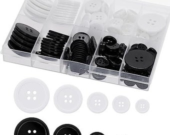 160PCS Resin Sewing Buttons 5 Sizes of Black White Round Mixed Buttons Eco-Friendly 4-Hole Craft Buttons