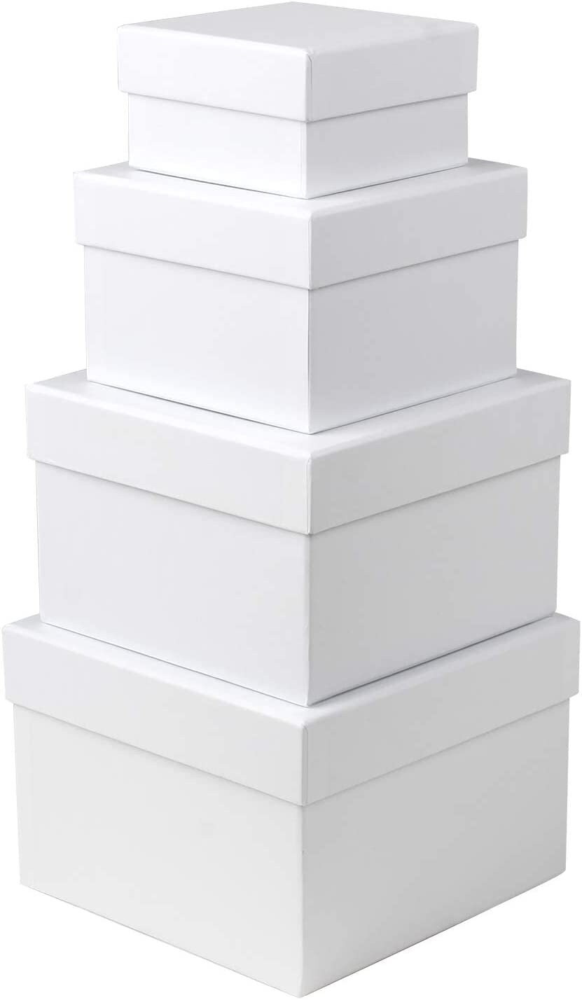Square Gift Boxes With Lids, Set of 4 Assorted Size White Gift Boxes Etsy