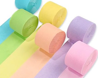 Crepe Paper Streamers 6 Rolls 492ft, Pack of Party Streamers in 6 Pastel Colors for Birthday Decorations