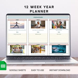 12 Week Year Goal Planner - Google Sheet, Goal Setting & Productivity Planner, Vision Board, Productivity Dashboard, Weekly Progress Tracker