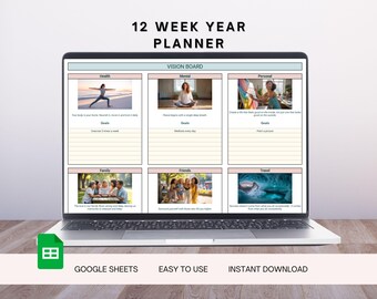 Jaardoelenplanner voor 12 weken: Google-spreadsheet, planner voor doelen stellen en productiviteit, visiebord, productiviteitsdashboard, wekelijkse voortgangstracker