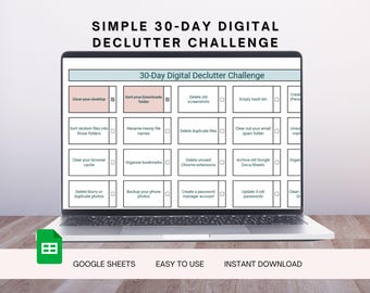 30-Day Digital Declutter Tracker | Digital Cleanup Checklist, Minimalist Life Planner, File & Inbox Organizer, Blank Editable Version
