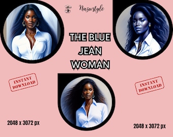 African American Clip Art | African American Woman | Blue Jean | AI Digital Art | Instant Download | Commercial Use | Personal Use | Women