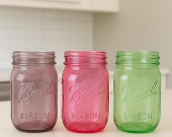 Painted Translucent Colored Ball Mason Jars Purple, Red & Green Glass Jars