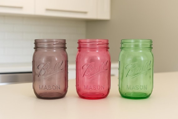 Painted Translucent Colored Ball Mason Jars Purple, Red & Green Glass Jars