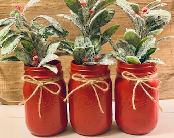 Red Holiday Mason Jars