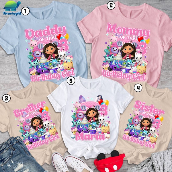 Gabby's Dollhouse Birthday Girl Tee, Personalized Gabby's Dollhouse Family Shirt, Birthday Gabby's Dollhouse Shirt, Family Birthday Matching