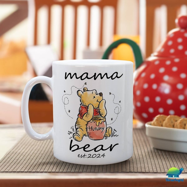 Personalized Mama Bear Winnie The Pooh Mug Mama Est with Kid Names, Custom Mom Gift, Winnie The Pooh Mama Cup, Gift for Mothers Day