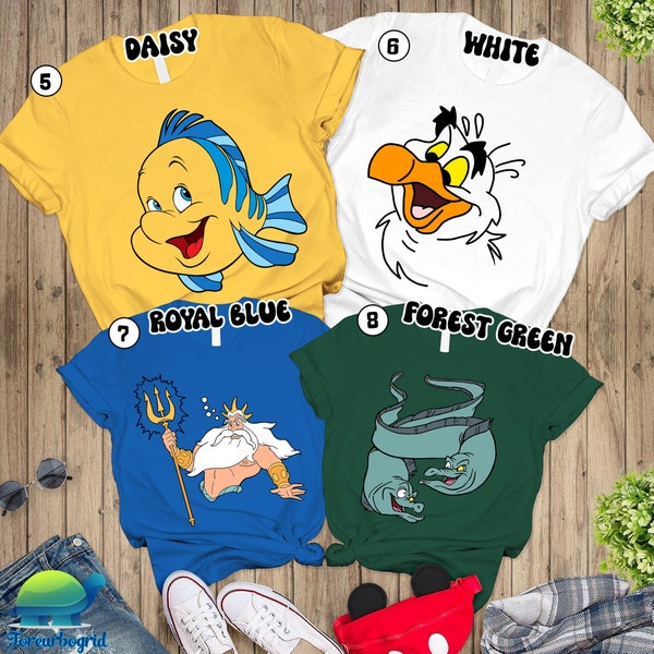Little Mermaid Group Shirt | Flounder,Sebastian Max & Scuttle Costume Face Shirt | Little Mermaid Cosplay | Ariel Princess Costume Shirt