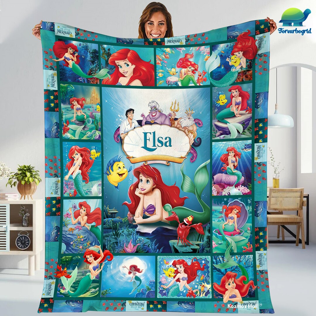 Personalization Ariel Mermaid Fleece Blanket Quilt, Ariel Lovers