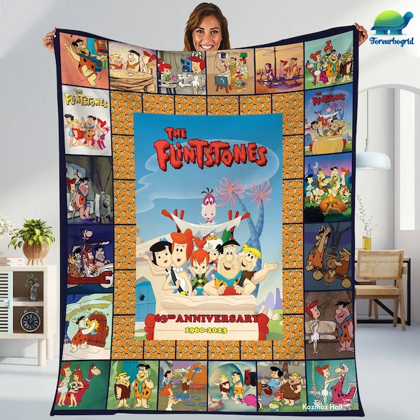 The Flintstones Fleece Blanket, Flintstones Family Blanket, Flintstones 60 Years Anniversary, Birthday Gifts For Kids, Christmas Gifts
