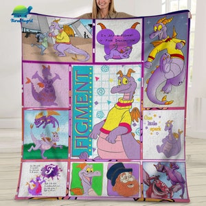 Figment Dragon Fleece Quilt Blanket, Figment Lovers Blanket, Gift for Kids, Birthday Gifts, Family Vacation Throw Blanket for Bed Couch Sofa