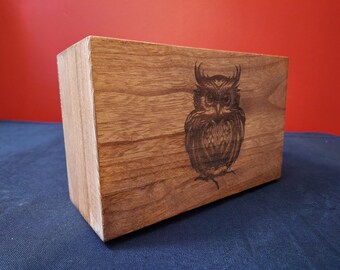 Handmade Laser Engraved Owl Wooden Box: Jewelry or Dice Box