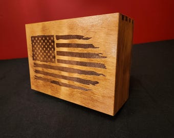 Patriotic American Flag Wooden Box