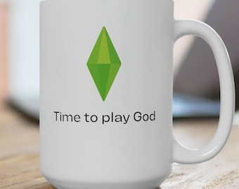 Taza divertida The Sims Time To Play God Taza de café de gran capacidad de 15 oz Regalo divertido para fanáticos de los juegos, jugadores, juego The Sims