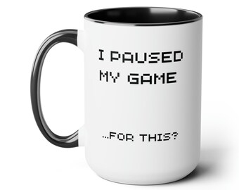 Pause mi juego... ¡¿por esto?! Tazas de café de dos tonos, 15 oz - taza divertida - regalo para amigos, familiares - regalos para jugadores streamers