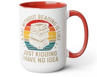 Un día sin leer taza de café de dos tonos 15 oz estilo retro divertido libro de lectura regalo amante