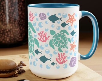 Summer Vibes Sea Turtle Two-Tone Coffee Mug 15oz