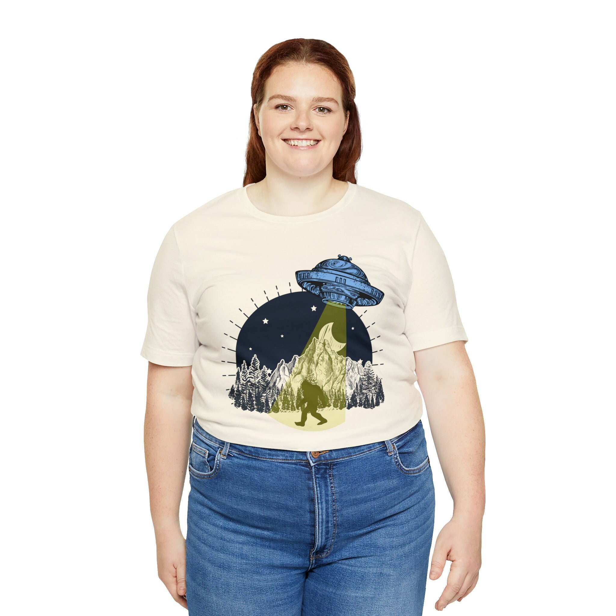 Alien Big Foot UFO Shirt - Unisex Jersey Short Sleeve Tee - Sci-fi