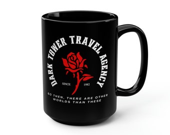 Taza negra de la agencia de viajes Dark Tower, 15 oz Stephen King pistolero Ka-Tet Dark Tower regalo amante de los libros para los fanáticos de Stephen King