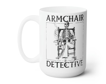 Sillón Detective taza para verdaderos fanáticos del documental sobre crímenes asesinato misterio juego libro whodunit podcast show resolver cazar un asesino amatuer detective