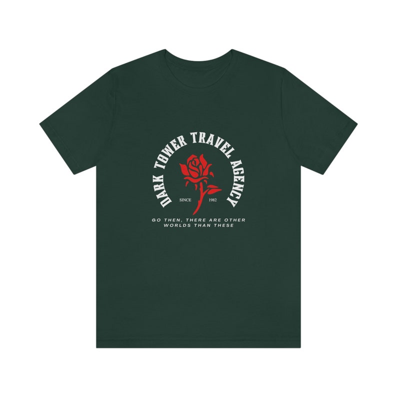 Dark Tower Travel Agency Camiseta de manga corta de jersey unisex Fans de Stephen King, amantes de los libros, lectura, regalos para lectores, serie Dark Tower Forest