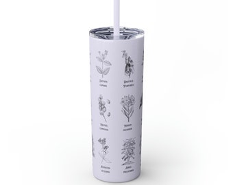 Poison Garden Skinny Tumbler with Straw, 20oz - gift for friends gardeners cottage core vintage victorian specimen drawings