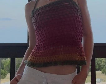 Handmade Crochet Halter Top with adjustable strap