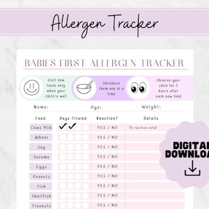 Eerste logboek voedselallergieën | allergietracker voor baby's | baby led spenen | voedseltracker | allergie introductie | Voedselreacties | Eerste babyvoeding