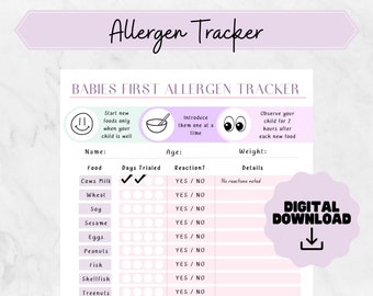 First foods allergy log | baby allergy tracker | baby led weaning  |  food tracker | allergy introduction | Food reactions | baby first food