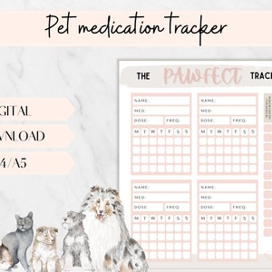 Haustier-Medikations-Tracker, Haustier-Medikamenten-Tracker, Haustierpflege, Welpen-Medizin-Tagebuch, Haustier-Gesundheitsbuch, tierärzliche Pflege, Welpen-Organizer