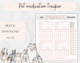 Suivi des médicaments pour animaux de compagnie : carnet de santé imprimable pour animaux de compagnie (téléchargement numérique A4/A5)