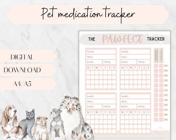 Pet Medication Tracker: Printable Pet Health Record (A4/A5 Digital Download)