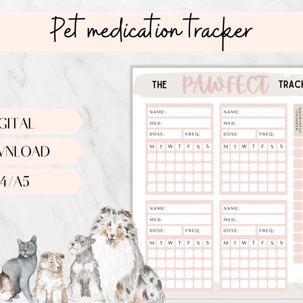 Pet Medication Tracker, pet medication log, pet care, puppy medicine log, pet health record, veterinary care, puppy organizer