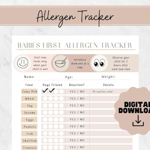 Babyallergietracker, voedselreactietracker, babyvoedingtracker, afdrukbaar voedingslogboek, voedingsdagboek, instant download, pdf, allergie