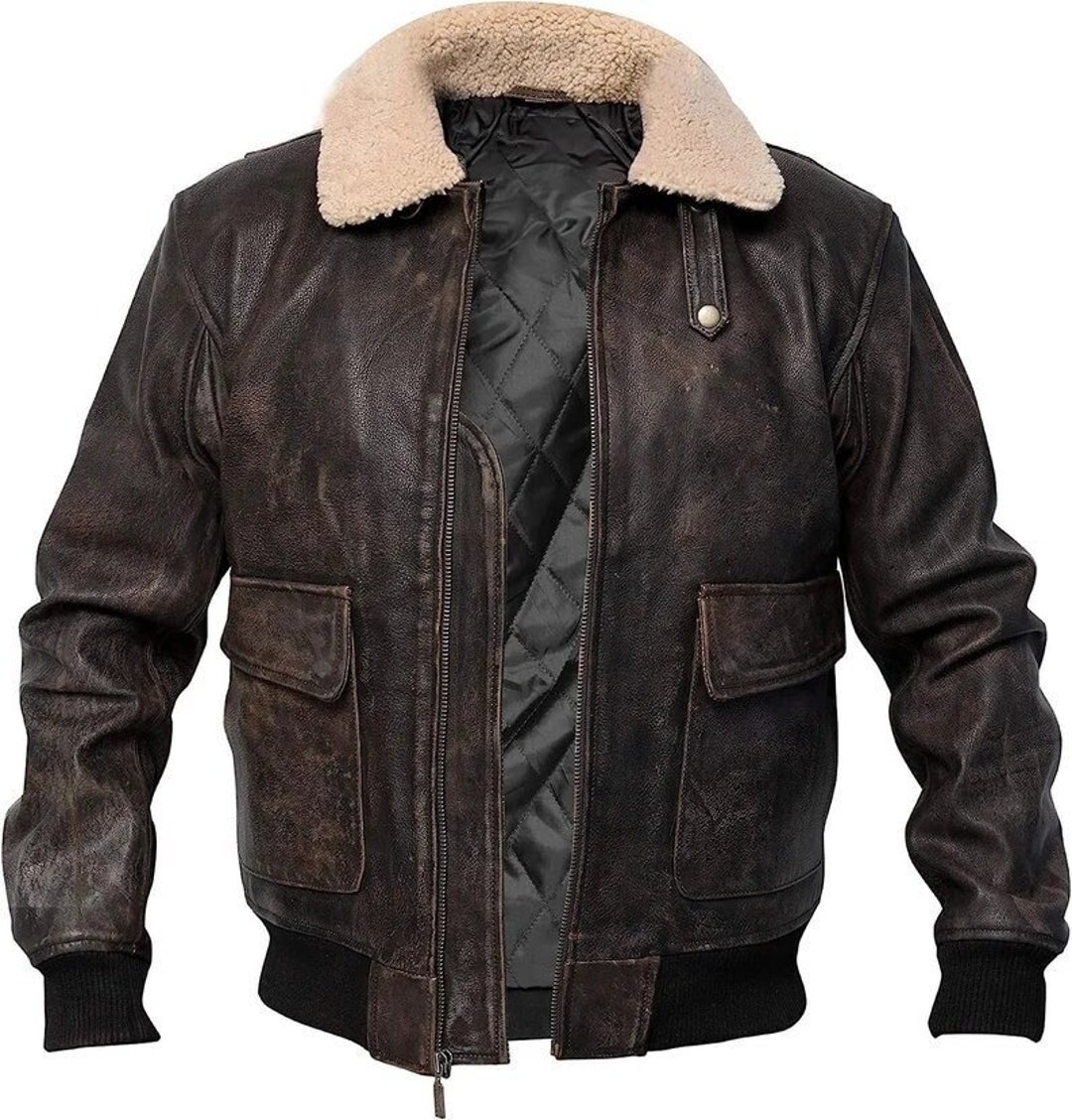 Men's WWII G1 Military Bomber Distressed Leather Brown Cockpit Pilot ...